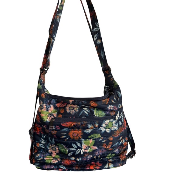 lug Handbags - Lug Zipliner Dark Floral Crossbody Bag Travel Organizer Multi Pocket Boho Purse